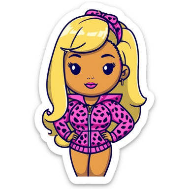 Nicki Minaj wearing a pink leopard print outfit with hair that is half blonde and half pink sticker