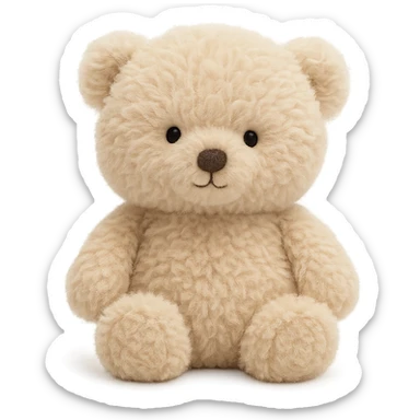 adorable jellycat plush, fluffy texture, round face, small nose, sitting position sticker