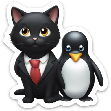 A mixture of a small eyed black cat and a penguin sticker