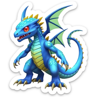 A 3D CGI model of a randomly-colored cool badass Fakémon-Pokémon-Digimon-Spectrobe-creature (full body) sticker