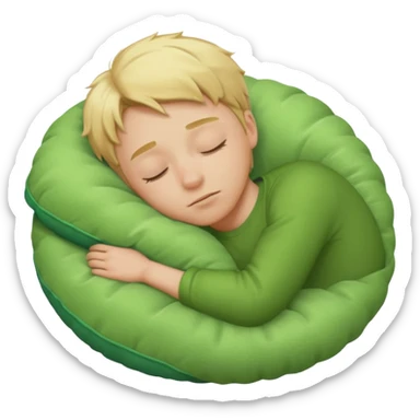 Blond boy sleeping with green pillow sticker