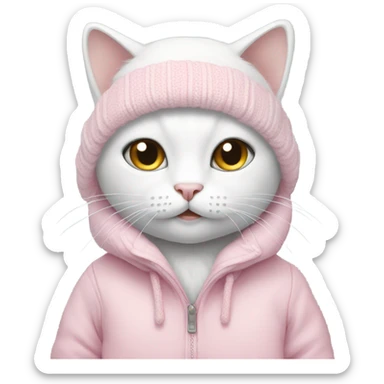 white cat using pastel pink winter clothes sticker