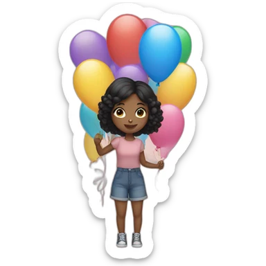 girl with black hair holds balloons in her hands sticker