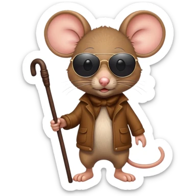 mouse with sunglasses and walking stick, walking sticker