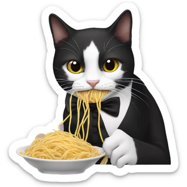 Tuxedo cat eating spaghetti  sticker