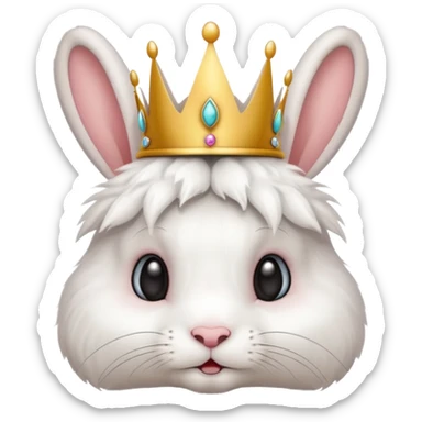 a rabbit with drooping ears and a crown on its head sticker