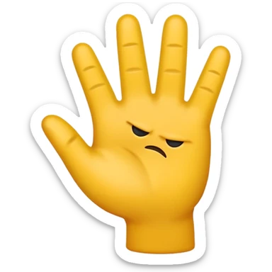 Una mano emoji amarilla al estilo de Apple iOS haciendo un gesto único: el dedo índice apuntando hacia arriba, los dedos medio y anular doblados hacia adentro, y el pulgar tocando el meñique sticker