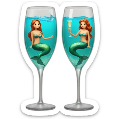 Two mermaids swim in a champagne glass sticker