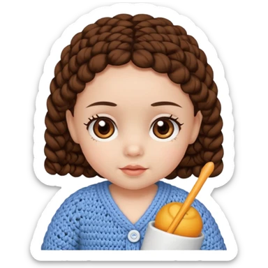 Baby girl, brown eyes, doing chrochet sticker