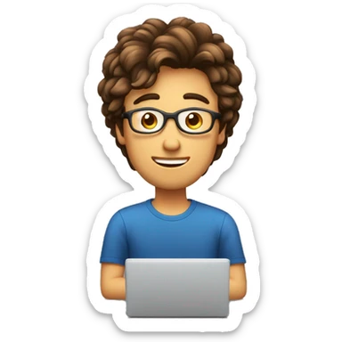 Homme jeune, cheveux brun sur son ordinateur, émotion de surprise  sticker