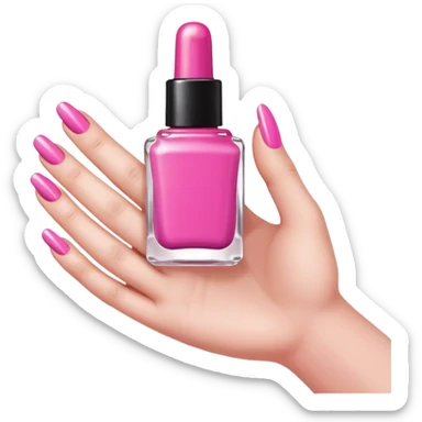 hand with painted nails and nail polish bottle sticker