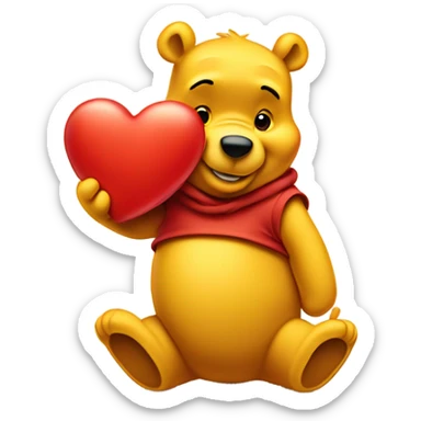 Winnie the Pooh with a red heart  sticker