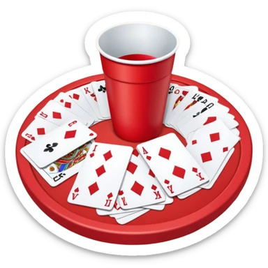 playing cards on a table in a circle around a red solo cup sticker