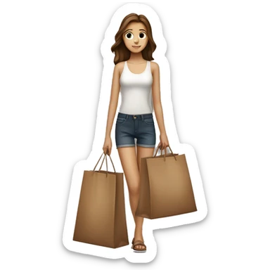 Slender brown-haired girl with big bags from the store sticker