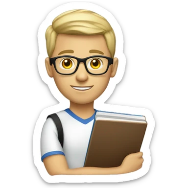 white young soccer coach with eyeglasses holding a notebook sticker