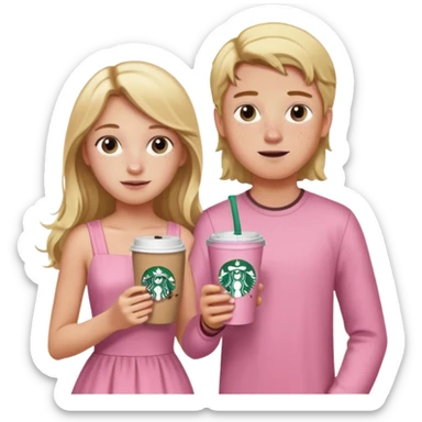 teenager girl and boy  blond w/ freckles long hair pink dress with starbucks sticker