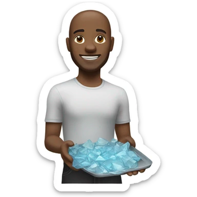 My Memoji holding a tray of broken glass shards smiling sticker