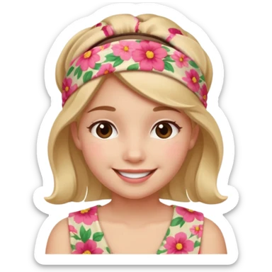 Girl wearing floral cloth headband and smile sticker