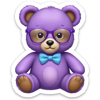 cute teddy bear that is colorful, blue, violet, lilac, baby blue. This teddy bear wears glasses and is the mascot sticker