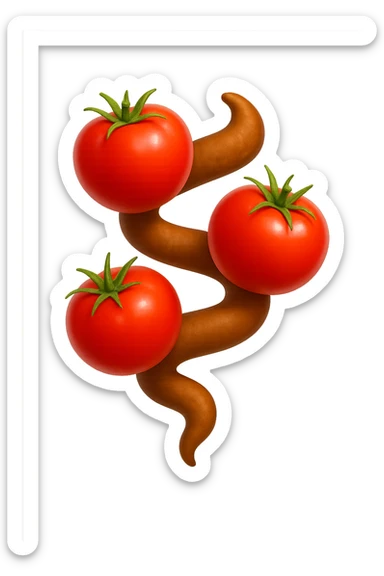 emoji stile iphone di pomodori che fluttuano in aria con colon attorcigliato intorno, iperrealistico 4k, isolato su sfondo bianco sticker