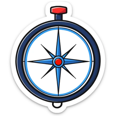 iOS compass with blue and red north/south markers hanging by a white ribbon sticker