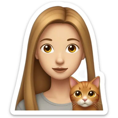 a girl with long, straight light brown hair, gray eyes and red cat sticker
