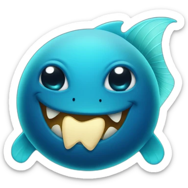 dark blue magic fat thing with a cyan face and a cyan fish fin and a open mouth and big teeth sticker