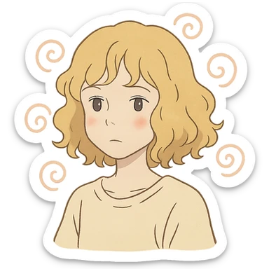 pale girl with curly medium-length blonde hair and baby pink swirls sticker