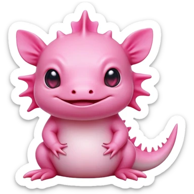 cinematic-[axolotl]-realistic-full-body-sitting-emoji,-head-tilted-dramatically,-pink skin,-simplified-yet-realistic-focused-features,-highly-detailed,-glowing-with-an-almost-sarcastic-glow sticker