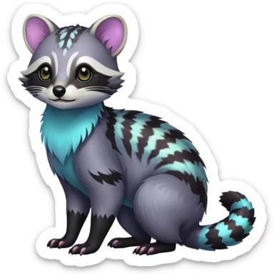 Colorful dark tropical iridescent pastel white glorious divine exotic cute cool beautiful shiny beautiful fantasy-civet-vernid-Cacomistle-Trico-oncilla-animal-Fakémon-hybrid-fursona (full body) sticker