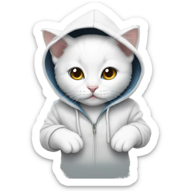 White kitten wearing hoodie sticker