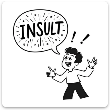 hand drawn doodle of a person shouting 'INSULT' in a chaotic speech bubble sticker
