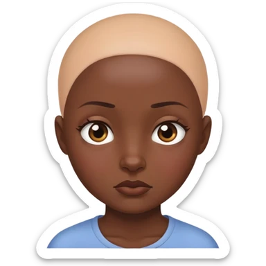 Girl showing tiredness, dark skin tone, bald sticker