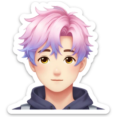 Gorgeous anime style shojo boy with blushing face aesthetic and pretty colorful shiny gradient pastel hair trending style sticker