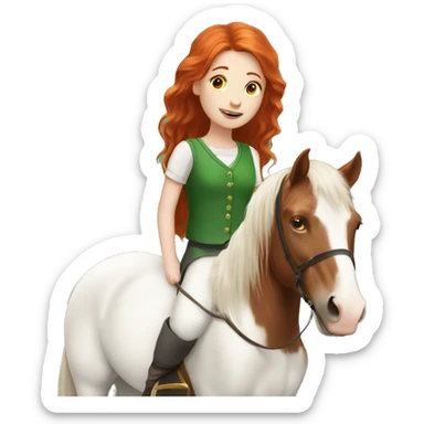 Girl with red hair and her white Irish cob sticker