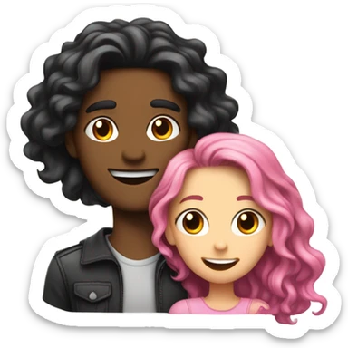 make a guy and a girl, they are hugging, the girl has pink long wavy hair. The guy has black hair and light skin. They are facing each other sticker