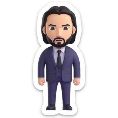 John Wick, action hero, dark suit, intense expression, 3D emoji style sticker