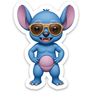 Stitch walking on the beach and saying hello sticker