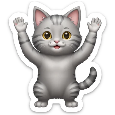 Standing Gray Joyful kitten with arms up  sticker