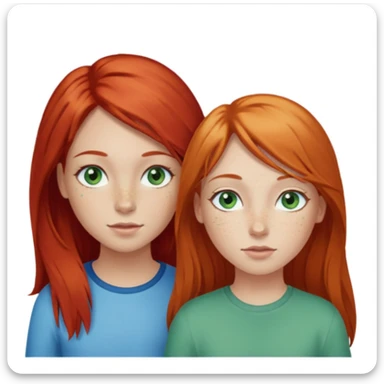 Deux filles celle à gauche à les cheveux roux et la peau claire avec des tâche de rousseur et les yeux bleu vert avec un peu de toutes les couleurs la fille à sa droite est un tout petit peu plus petite à les cheveux blonds long il les yeux verts sticker