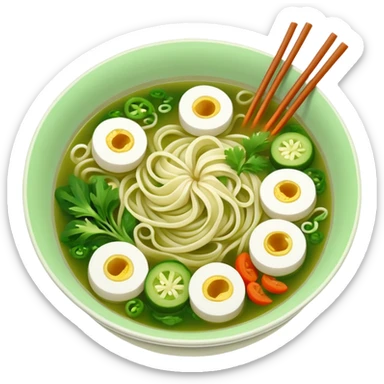 create khmer noodle emoji with green broth and white noodle with vegetable sticker