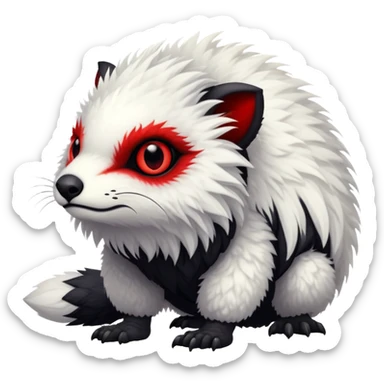 a fuzzy white with black belly and red eyes exotic edgy vernid-fionbri-creature full body sticker