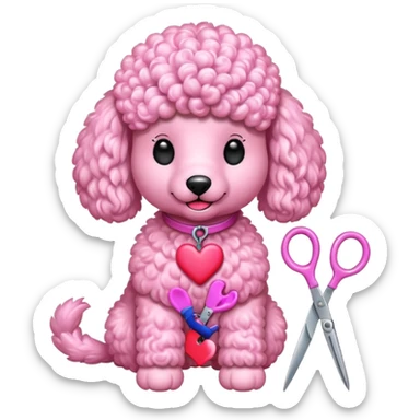 poodle color rosada con corazoces y tijera sticker
