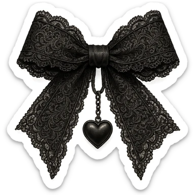  gothic bow with black lace trim and heart charm, remove background sticker