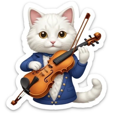 white cat play violin sticker