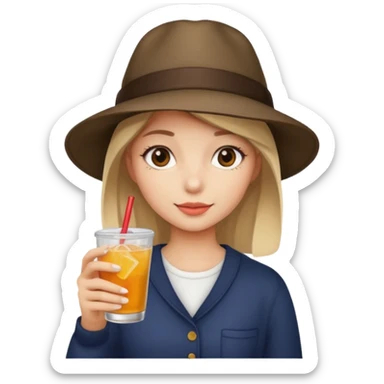 girl with hat and drink, no glasses sticker