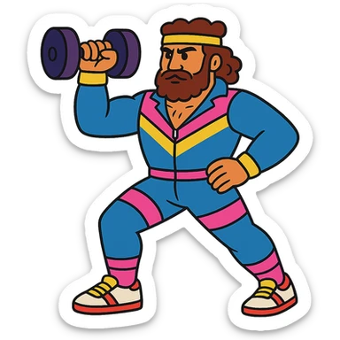 Odysseus in an 80s workout suit sticker