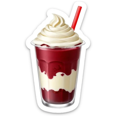 crea una bebida de red velvet con bolitas de yogurt como topping en vaso de plastico con popote sticker