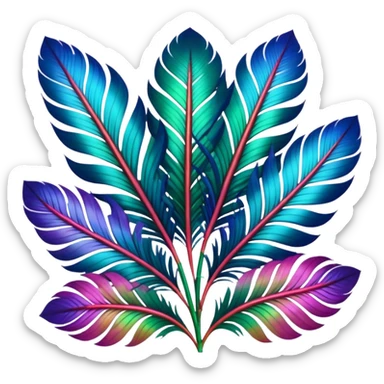 Futuristic, bold, colorful, highly detailed, isolated 3D render, incredibly gorgeous Peacock Begonia feathers sticker