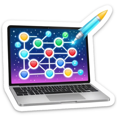 laptop screen showing a plan diagram with sparkles sticker